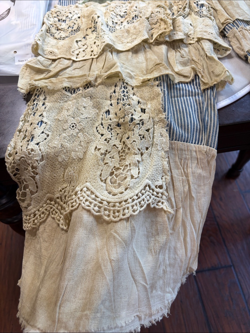 NWT A RARE BIRD Bohemian Vintage Rose Ticking High Waist Lace Denim Blue Stripe - Picture 11 of 16